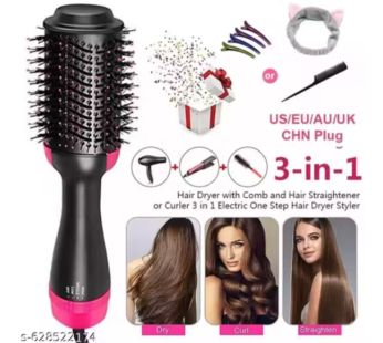 3-in-1 Hot Air Brush Hair Dryer & Volumizer – Salon Blow Dryer, Straightener & Styler with 3 Speed Settings