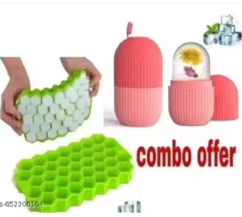 [Combo Offer…Offer..] (Pack of 2) Ice Roller & Ice Cube Trey, Facial Ice Roller For Massage Face , Ice Cube Trey Silicon Material And count of 37 Slote