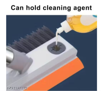 Sun Shine Impex Plastic 3 in 1 Toilet Bathroom Cleaning Brush with Wiper and Long Handle – 180° Rotate Floor Scrub Brush for Tiles, Home Kitchen Bathroom Accessories (Orange).