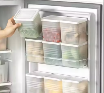 6 PCS Fridge Side Door Space Saver Organizers Storage Box Container Freezer Vegetables, Fruits, Fish, Meat, Egg, Dry Fruit, Airtight Lid 800ML Pack Of 6