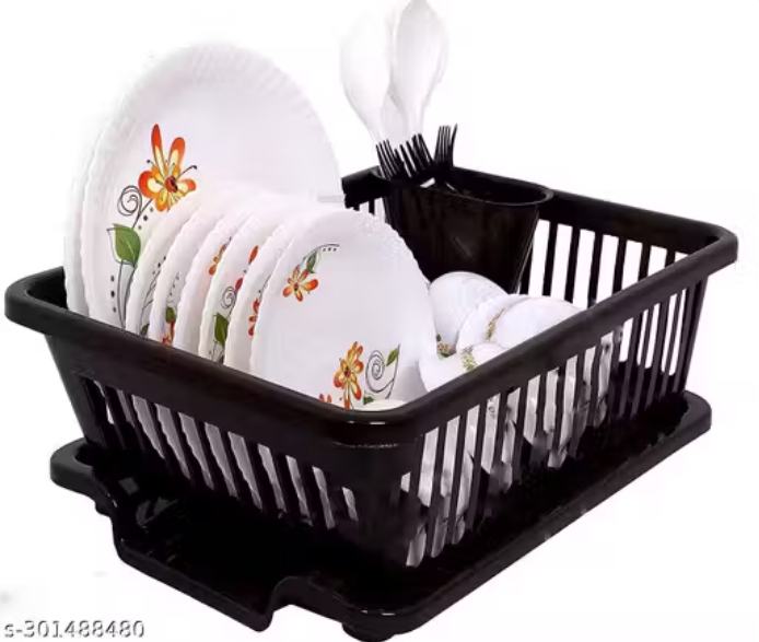Large Durable Unbreakable Plastic 3 in 1 Kitchen Sink Dish Rack Drainer Drying Rack Washing Basket with Tray for Kitchen, Dish Rack Organizers, After wash Cutlery (brown)