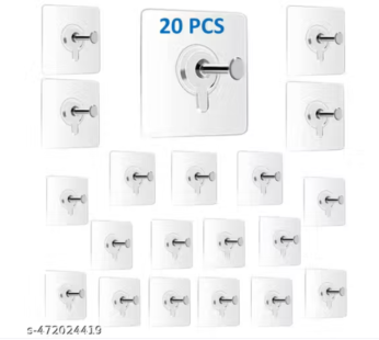 Photo Frame Hooks for Wall Without Drilling, 20 Pack Self Adhesive Hooks for Wall Heavy Duty Strong Nail Free for Hanging Photo Frame, Home, Kitchen & Office
